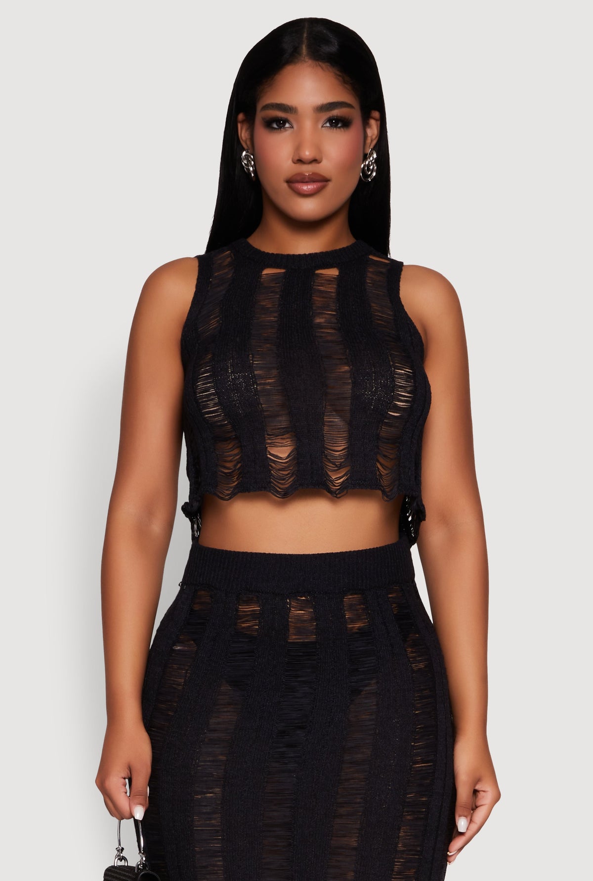 Trendy Sleeveless Distressed Crop Top