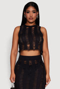 Trendy Sleeveless Distressed Crop Top