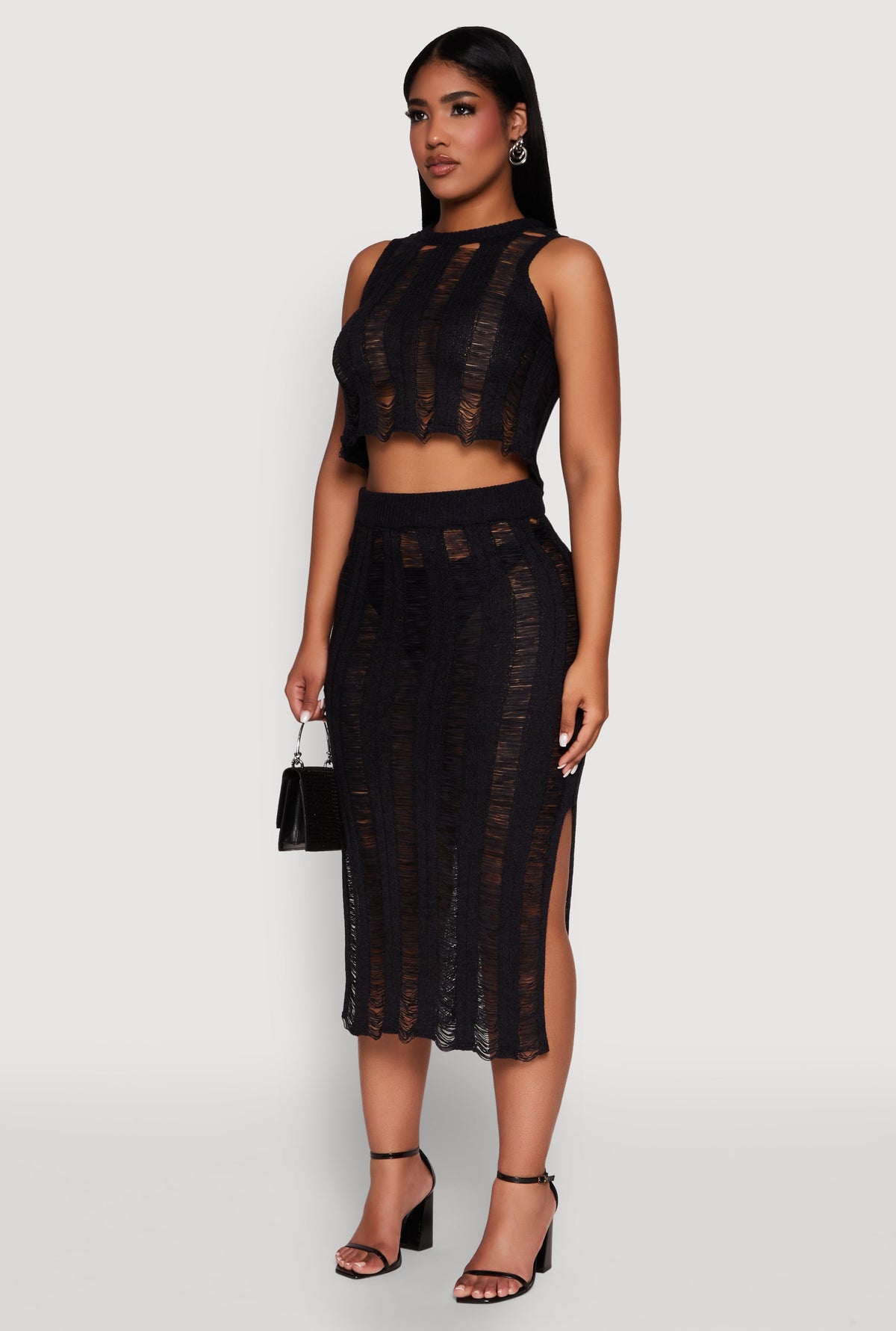 Trendy Sleeveless Distressed Crop Top