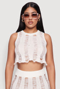 Trendy Sleeveless Distressed Crop Top