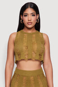 Trendy Sleeveless Distressed Crop Top