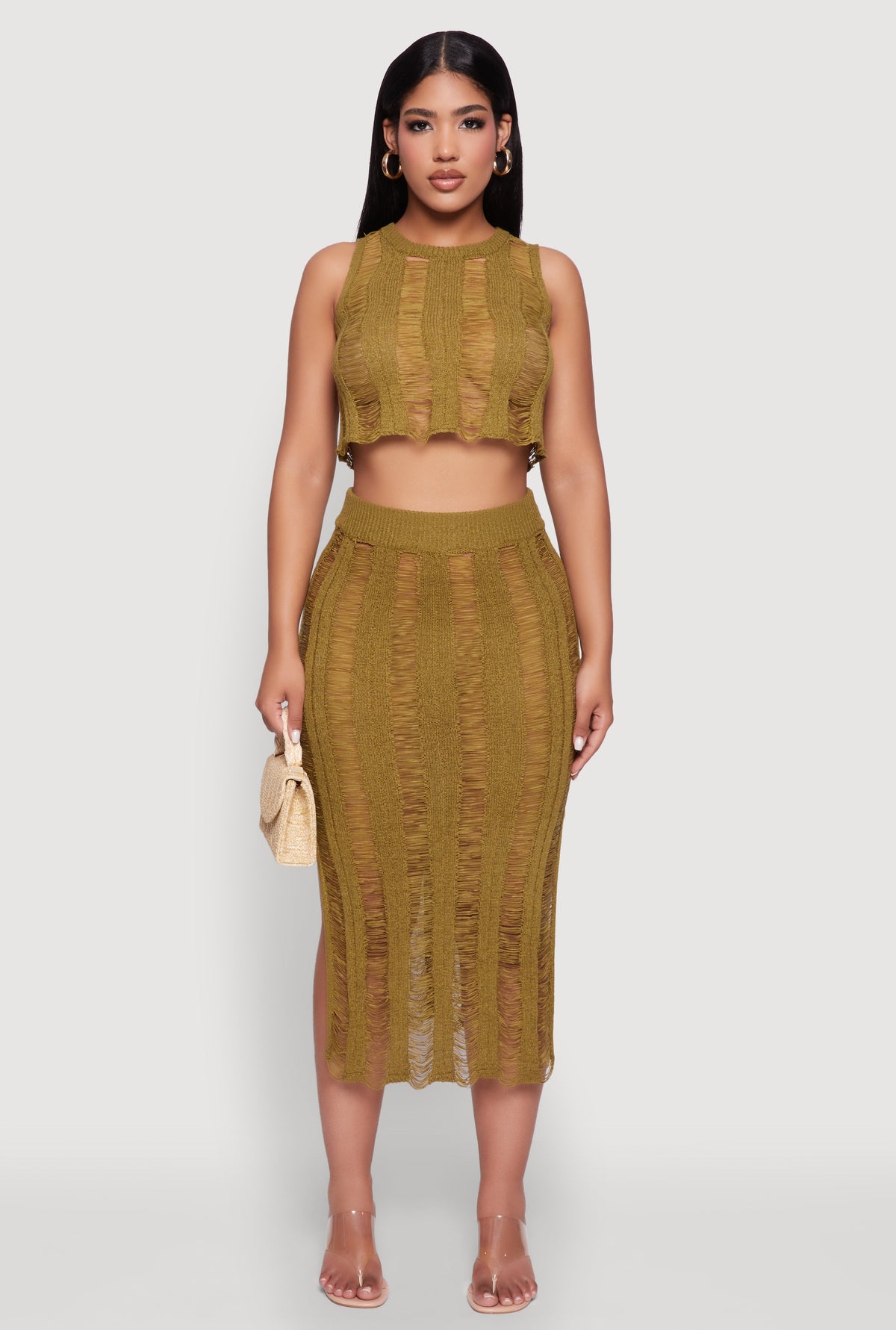 Trendy Sleeveless Distressed Crop Top